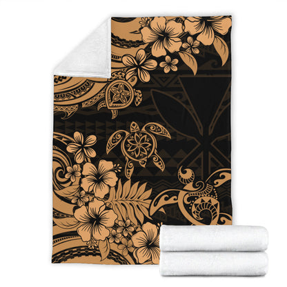 Hawaii Premium Blanket Kanaka Maoli Hibiscus Polynesian Tribal Turtle Print Style