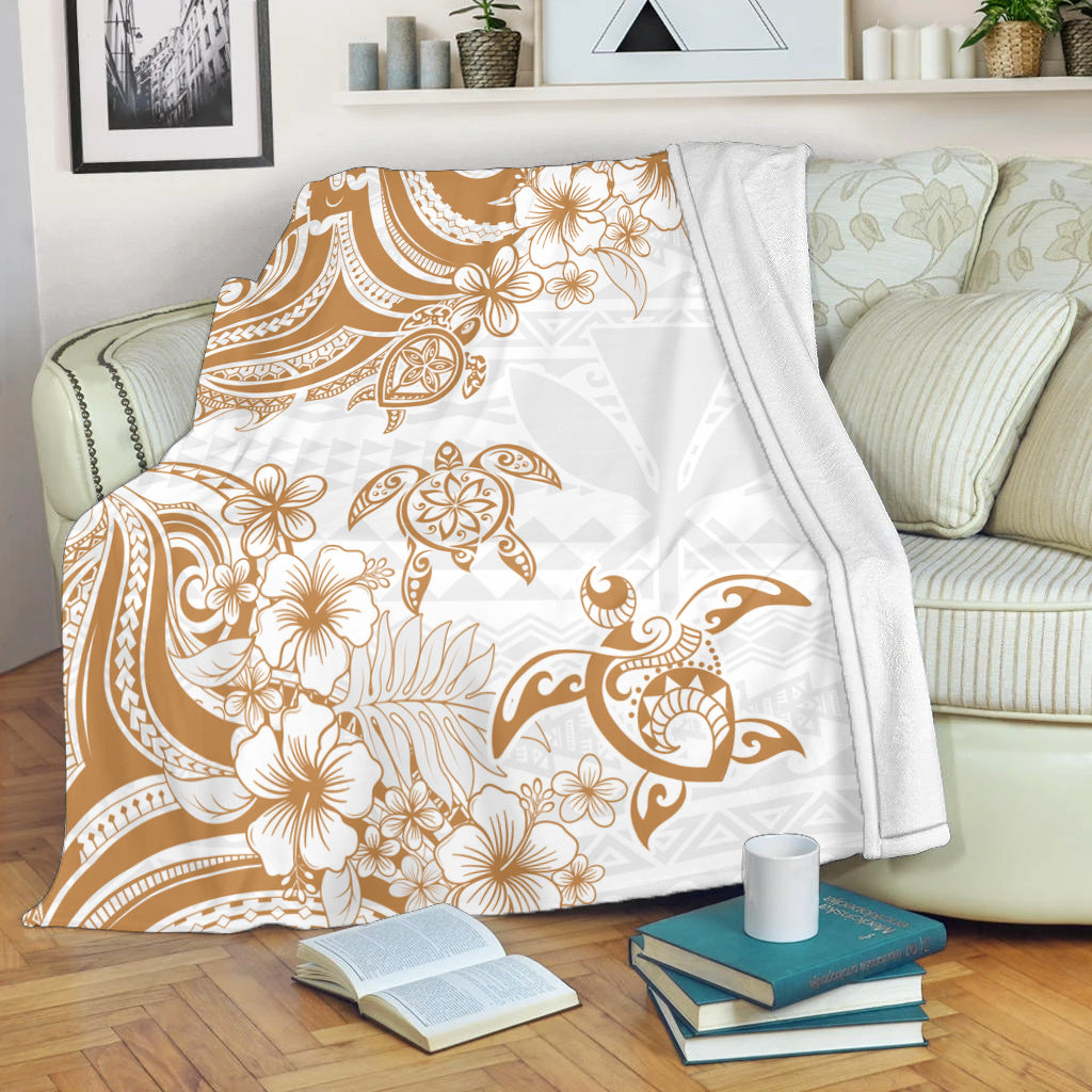 Hawaii Premium Blanket Kanaka Maoli Hibiscus Polynesian Tribal Turtle Print Style
