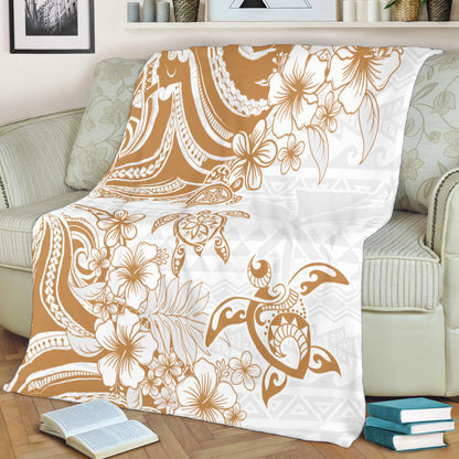 Hawaii Premium Blanket Kanaka Maoli Hibiscus Polynesian Tribal Turtle Print Style
