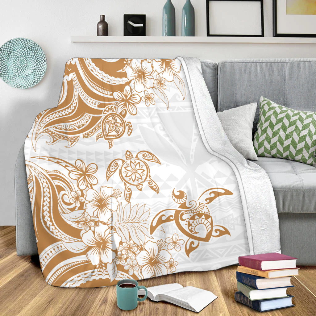 Hawaii Premium Blanket Kanaka Maoli Hibiscus Polynesian Tribal Turtle Print Style