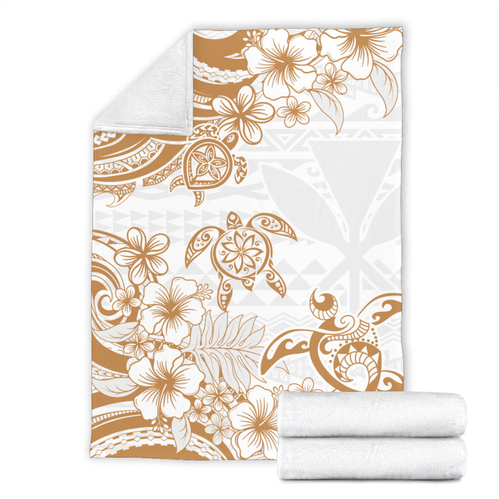 Hawaii Premium Blanket Kanaka Maoli Hibiscus Polynesian Tribal Turtle Print Style