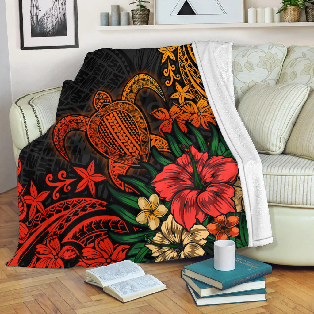Hawaii Premium Blanket Turtle Hibiscus Polynesian Tribal Paradise
