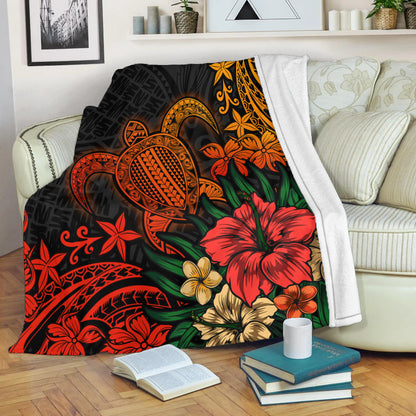 Hawaii Premium Blanket Turtle Hibiscus Polynesian Tribal Paradise