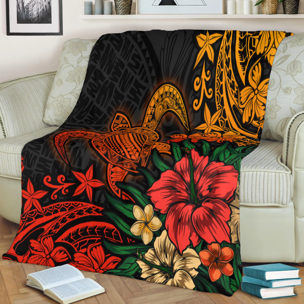 Hawaii Premium Blanket Turtle Hibiscus Polynesian Tribal Paradise