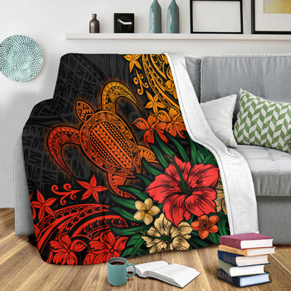 Hawaii Premium Blanket Turtle Hibiscus Polynesian Tribal Paradise