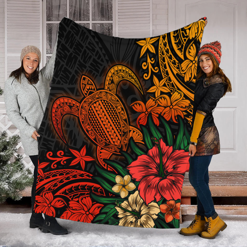 Hawaii Premium Blanket Turtle Hibiscus Polynesian Tribal Paradise