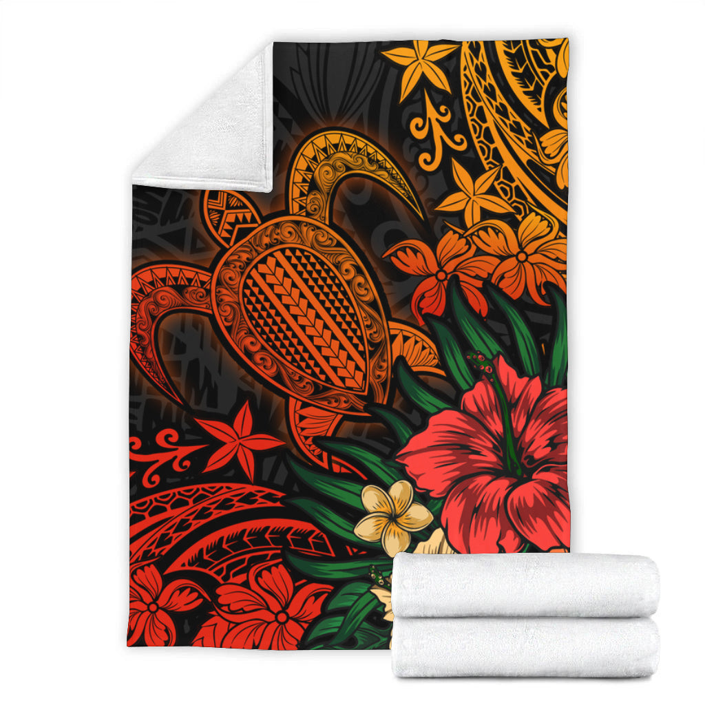 Hawaii Premium Blanket Turtle Hibiscus Polynesian Tribal Paradise