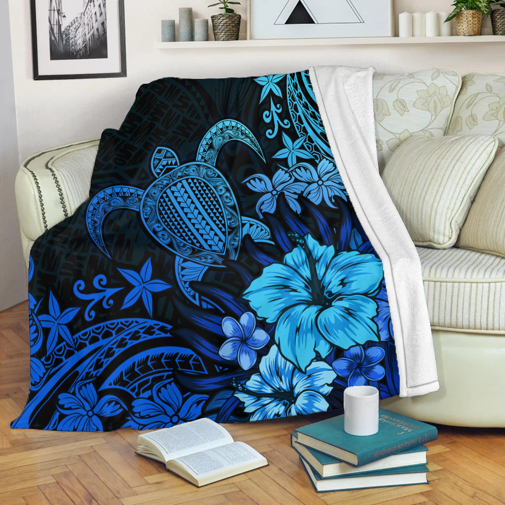 Hawaii Premium Blanket Turtle Hibiscus Polynesian Tribal Paradise