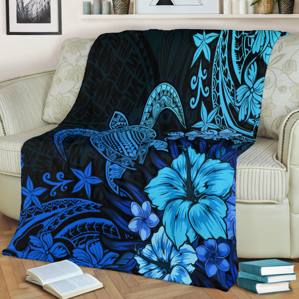 Hawaii Premium Blanket Turtle Hibiscus Polynesian Tribal Paradise