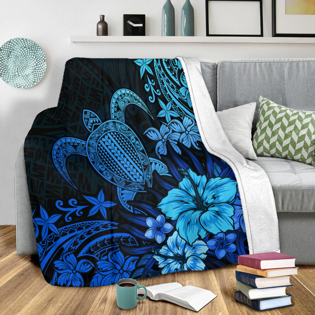 Hawaii Premium Blanket Turtle Hibiscus Polynesian Tribal Paradise