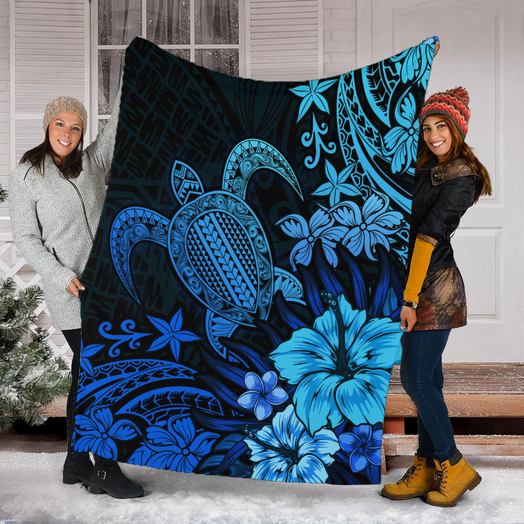 Hawaii Premium Blanket Turtle Hibiscus Polynesian Tribal Paradise