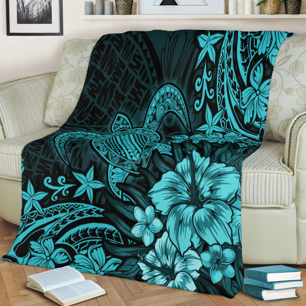 Hawaii Premium Blanket Turtle Hibiscus Polynesian Tribal Paradise