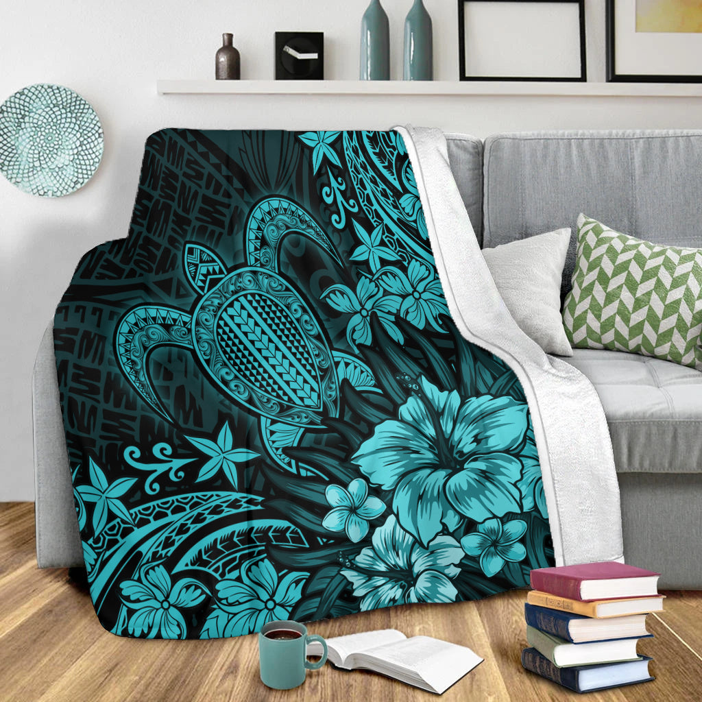 Hawaii Premium Blanket Turtle Hibiscus Polynesian Tribal Paradise