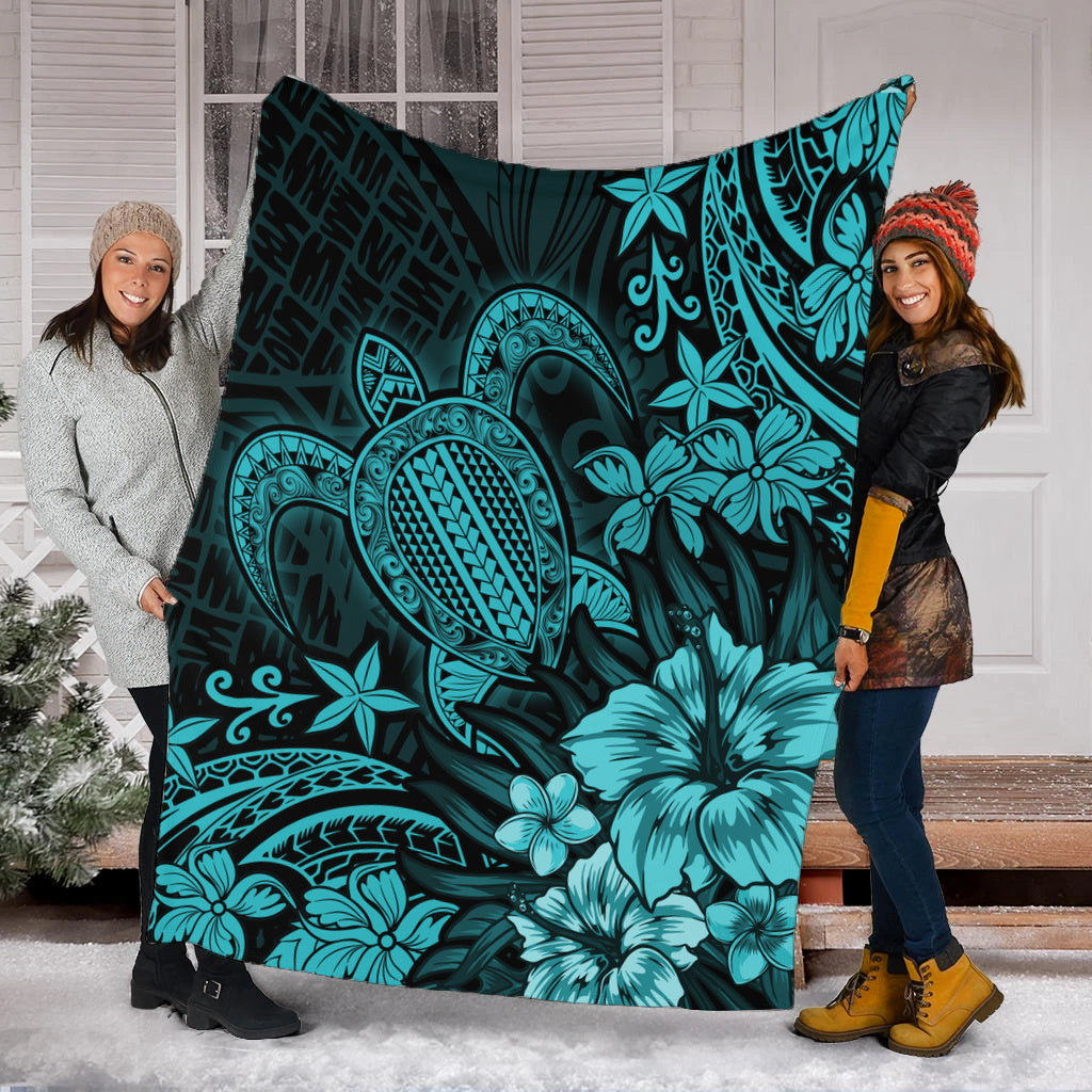 Hawaii Premium Blanket Turtle Hibiscus Polynesian Tribal Paradise
