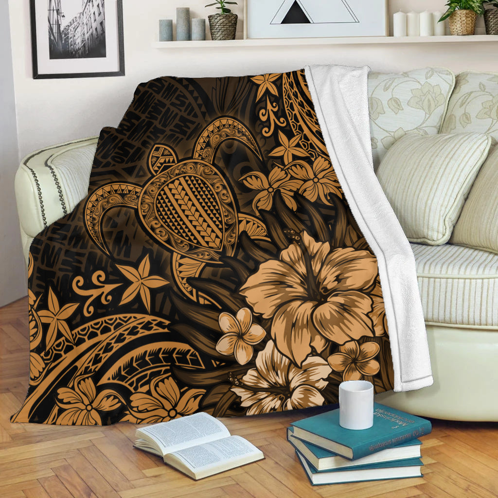 Hawaii Premium Blanket Turtle Hibiscus Polynesian Tribal Paradise