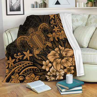 Hawaii Premium Blanket Turtle Hibiscus Polynesian Tribal Paradise