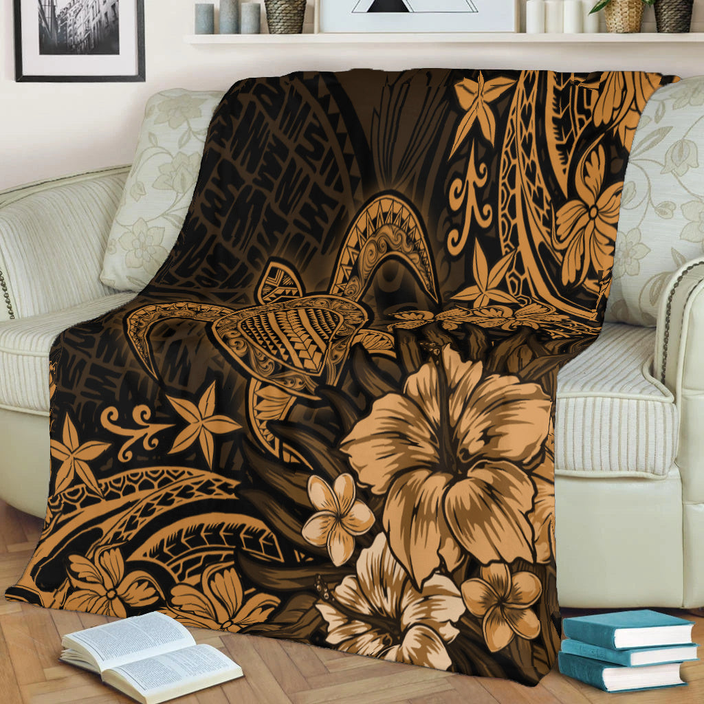 Hawaii Premium Blanket Turtle Hibiscus Polynesian Tribal Paradise