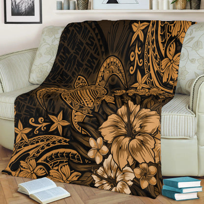 Hawaii Premium Blanket Turtle Hibiscus Polynesian Tribal Paradise