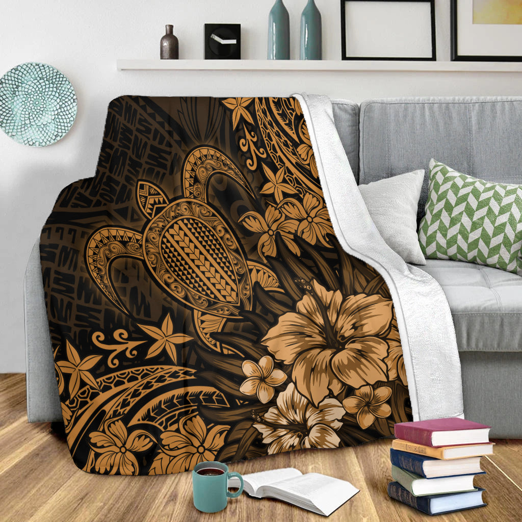 Hawaii Premium Blanket Turtle Hibiscus Polynesian Tribal Paradise