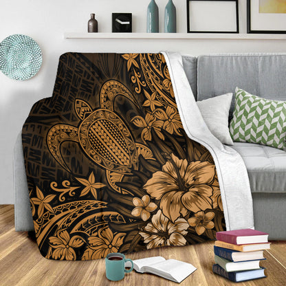Hawaii Premium Blanket Turtle Hibiscus Polynesian Tribal Paradise
