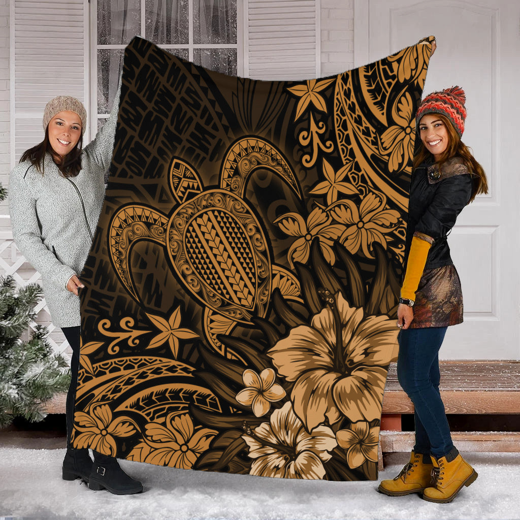 Hawaii Premium Blanket Turtle Hibiscus Polynesian Tribal Paradise