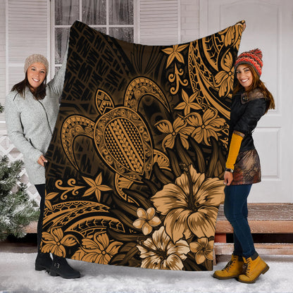 Hawaii Premium Blanket Turtle Hibiscus Polynesian Tribal Paradise