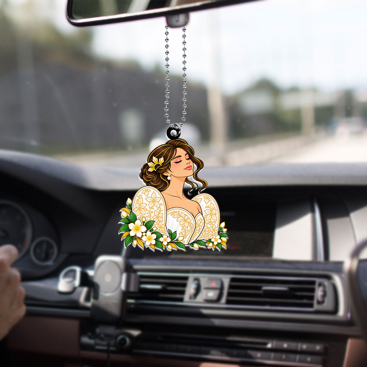 Philippines Filipinos Car Hanging Ornament Elegant Filipiniana Dress Sampaguita Floral Design