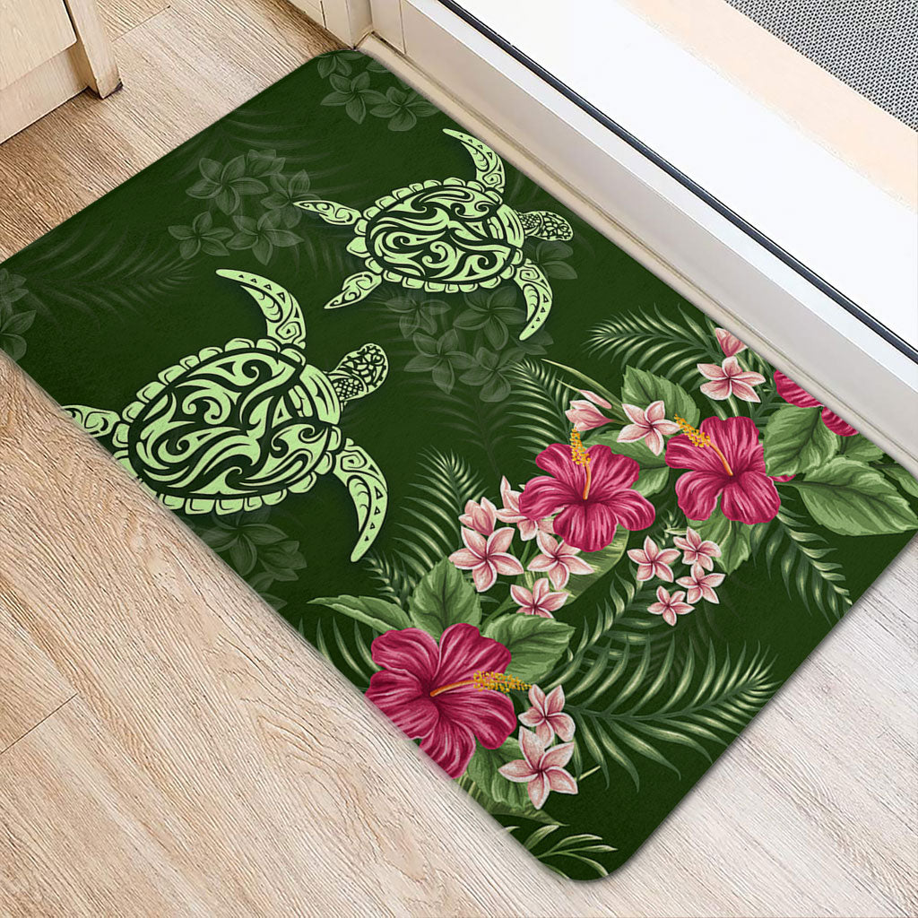 Hawaii Doormat Polynesian Sea Turtle Hibiscus Tropical Style