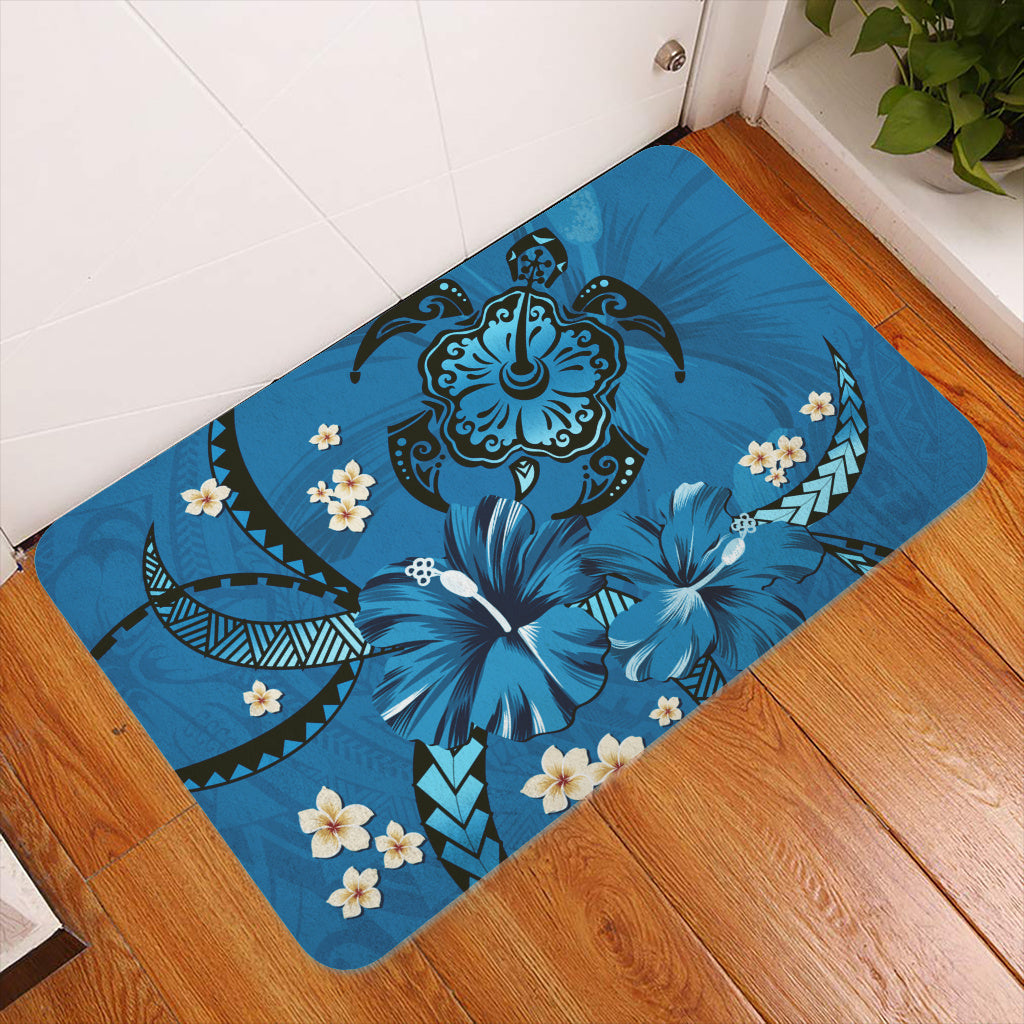 Hawaii Doormat Blue Honu Hibiscus Island Harmony