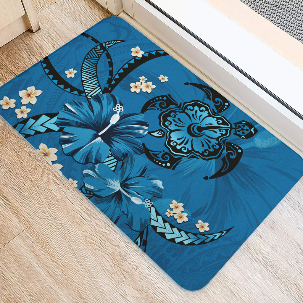 Hawaii Doormat Blue Honu Hibiscus Island Harmony