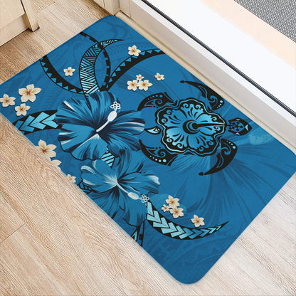 Hawaii Doormat Blue Honu Hibiscus Island Harmony