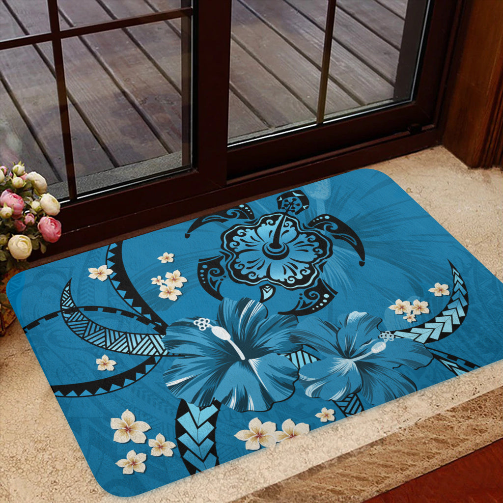 Hawaii Doormat Blue Honu Hibiscus Island Harmony