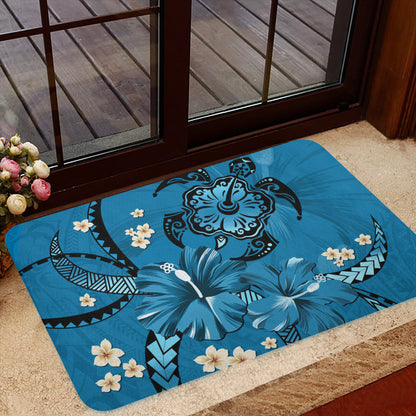 Hawaii Doormat Blue Honu Hibiscus Island Harmony