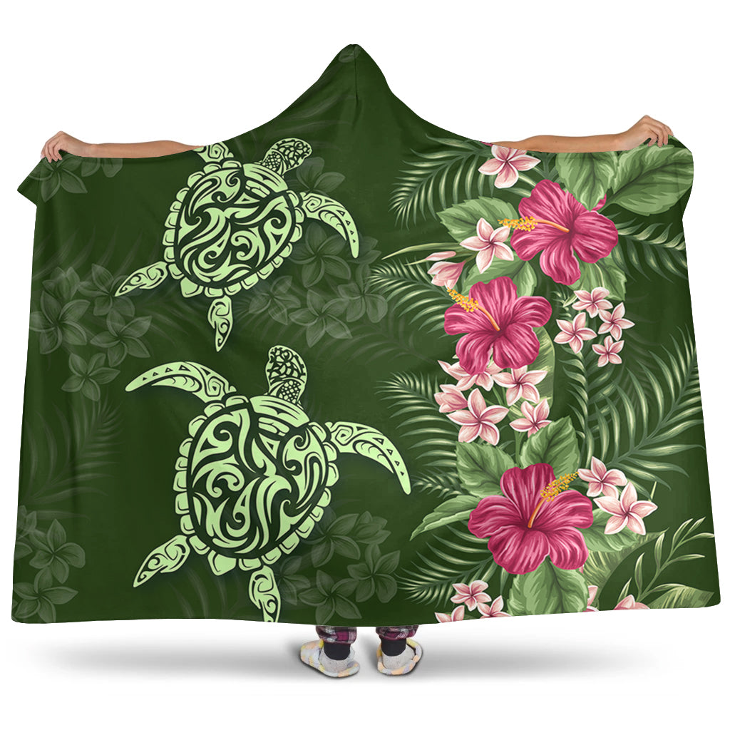 Hawaii Hooded Blanket Polynesian Sea Turtle Hibiscus Tropical Style