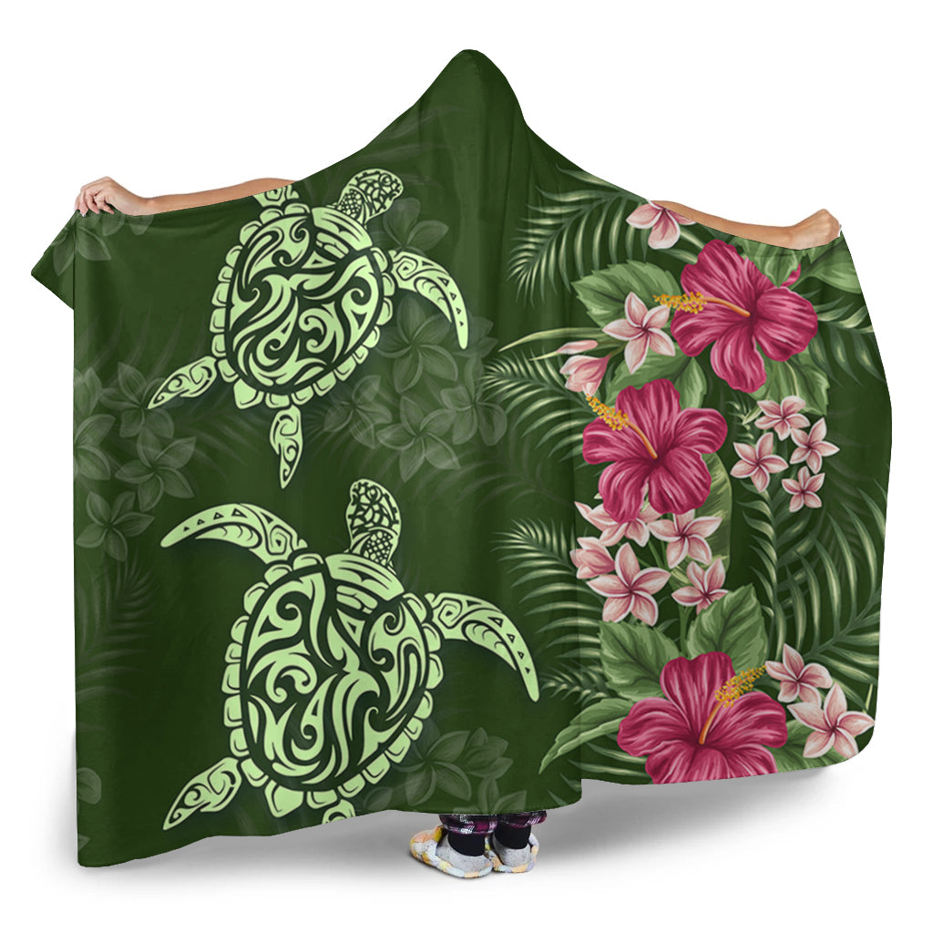 Hawaii Hooded Blanket Polynesian Sea Turtle Hibiscus Tropical Style
