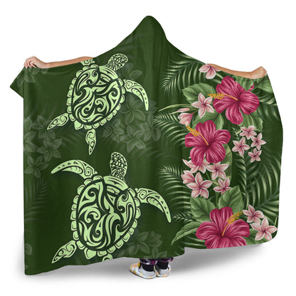 Hawaii Hooded Blanket Polynesian Sea Turtle Hibiscus Tropical Style