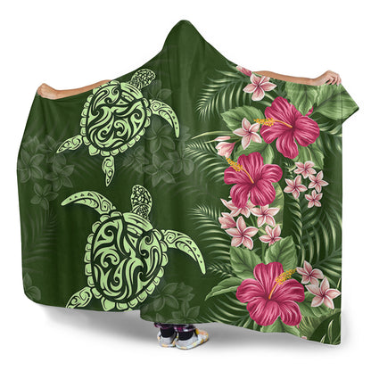 Hawaii Hooded Blanket Polynesian Sea Turtle Hibiscus Tropical Style