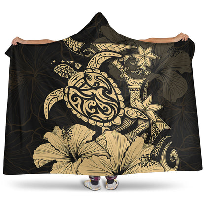 Hawaii Hooded Blanket Golden Honu Hibiscus Serenity Style