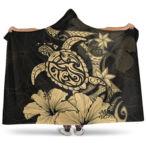 Hawaii Hooded Blanket Golden Honu Hibiscus Serenity Style