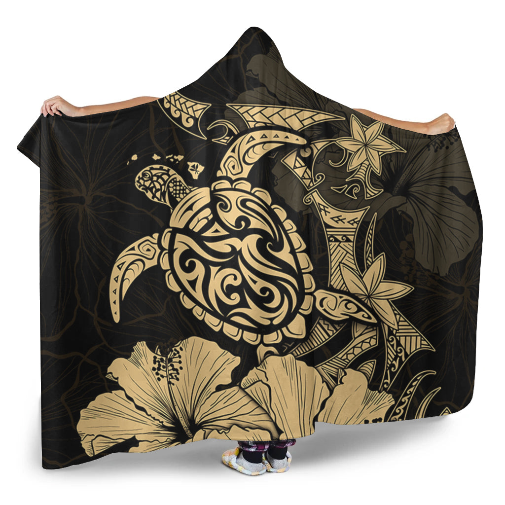 Hawaii Hooded Blanket Golden Honu Hibiscus Serenity Style