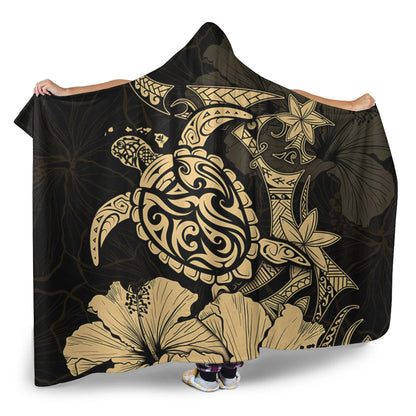 Hawaii Hooded Blanket Golden Honu Hibiscus Serenity Style