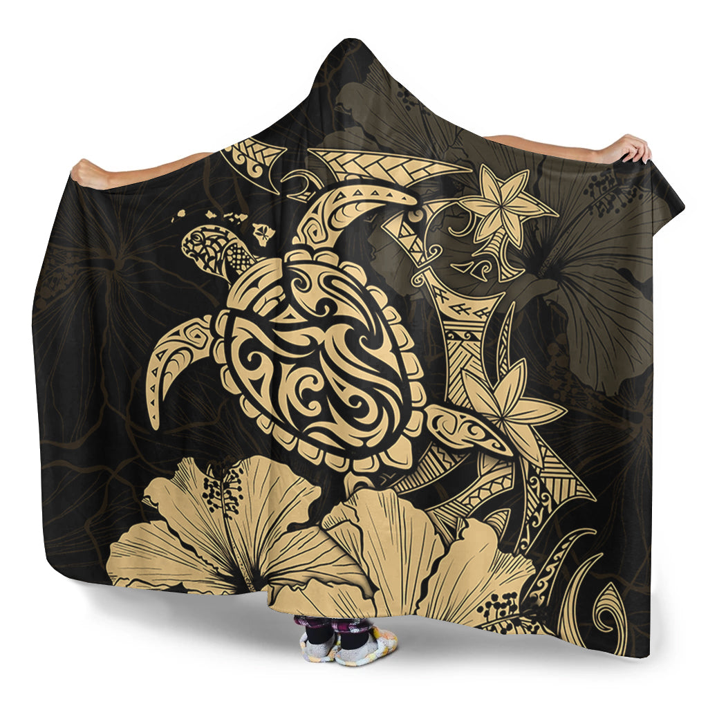 Hawaii Hooded Blanket Golden Honu Hibiscus Serenity Style