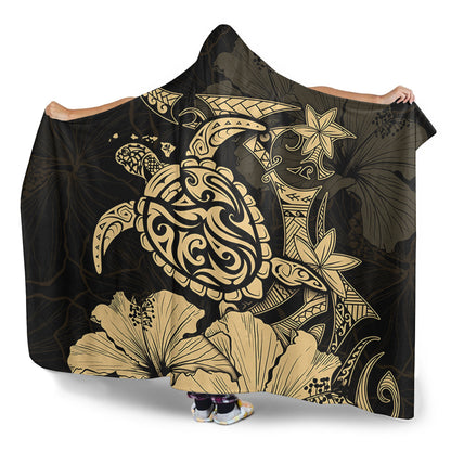 Hawaii Hooded Blanket Golden Honu Hibiscus Serenity Style