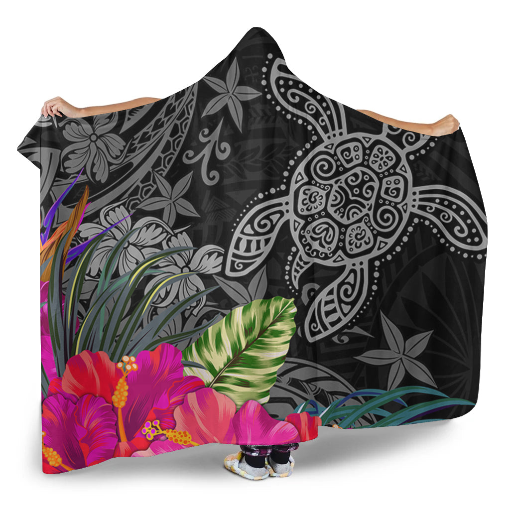 Hawaii Hooded Blanket Tropical Honu Hibiscus Garden Style