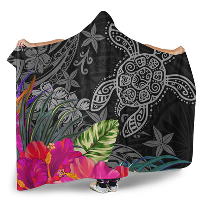 Hawaii Hooded Blanket Tropical Honu Hibiscus Garden Style