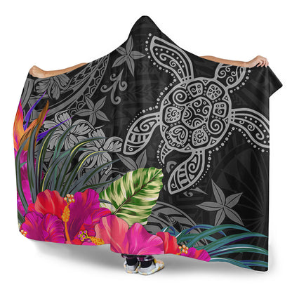 Hawaii Hooded Blanket Tropical Honu Hibiscus Garden Style