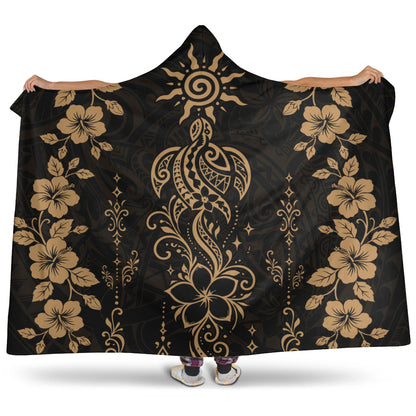 Hawaii Hooded Blanket Vintage Honu Hibiscus Floral Elegance