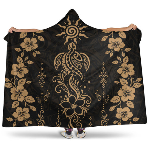 Hawaii Hooded Blanket Vintage Honu Hibiscus Floral Elegance