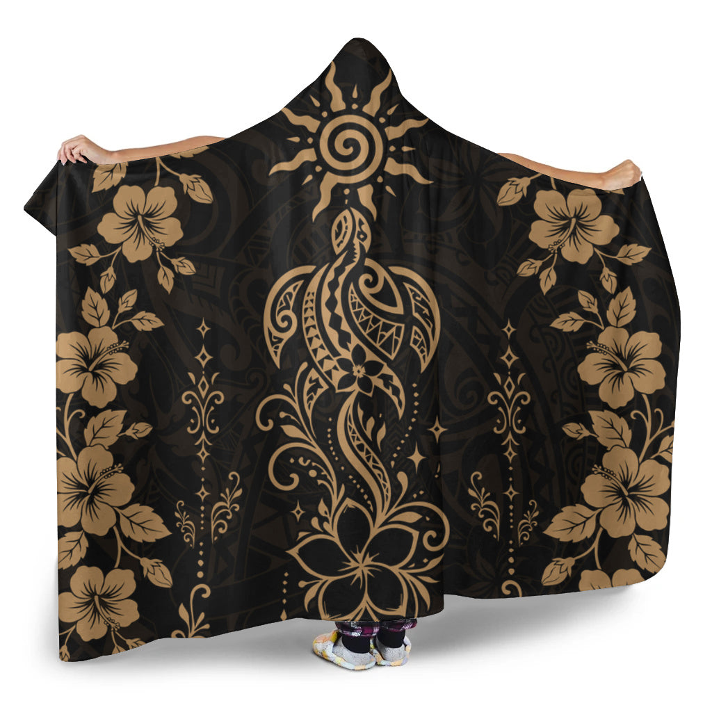 Hawaii Hooded Blanket Vintage Honu Hibiscus Floral Elegance