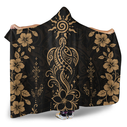 Hawaii Hooded Blanket Vintage Honu Hibiscus Floral Elegance